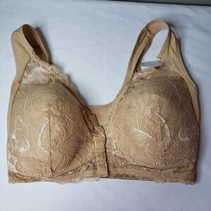 Womens LB Tan Lace Front Closure Padded Bra NWT 34DD
